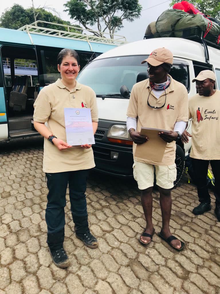 Certificate presentation — Einoti Safaris